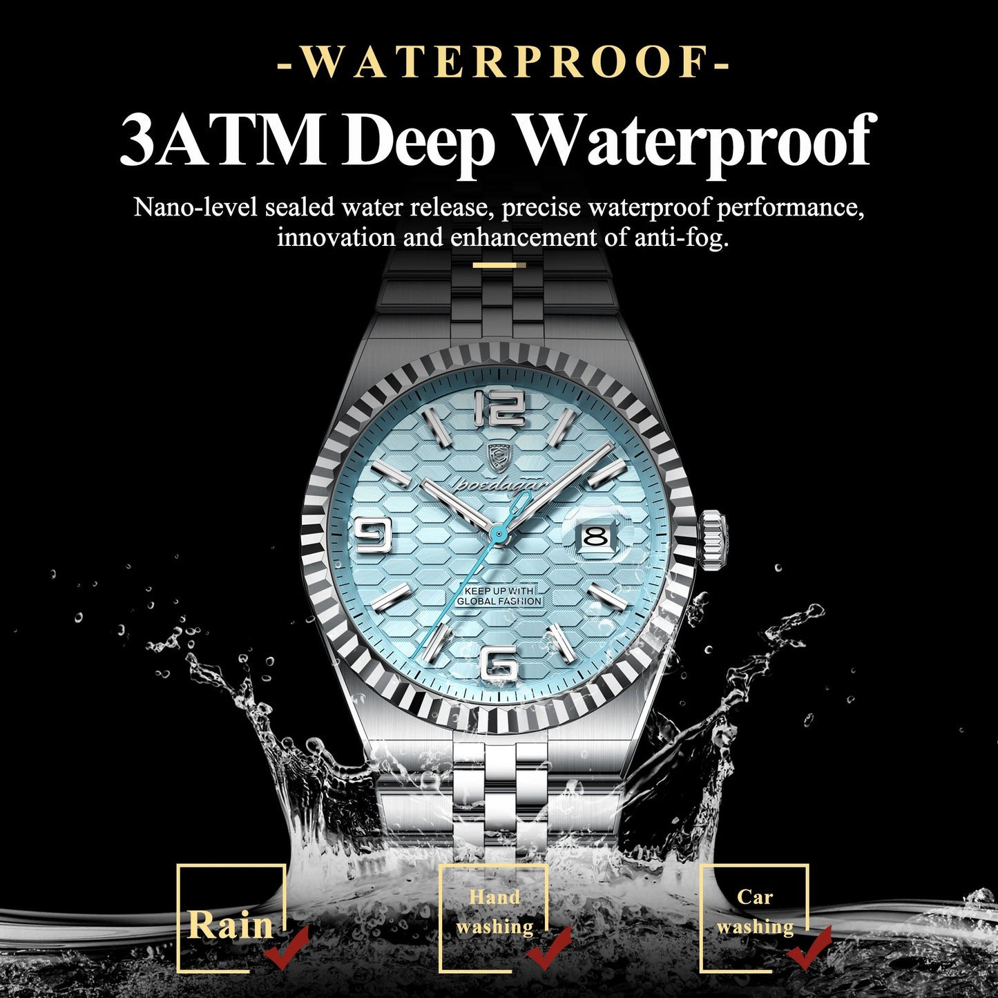 POEDAGAR  Men Clock Waterproof Luminous Date