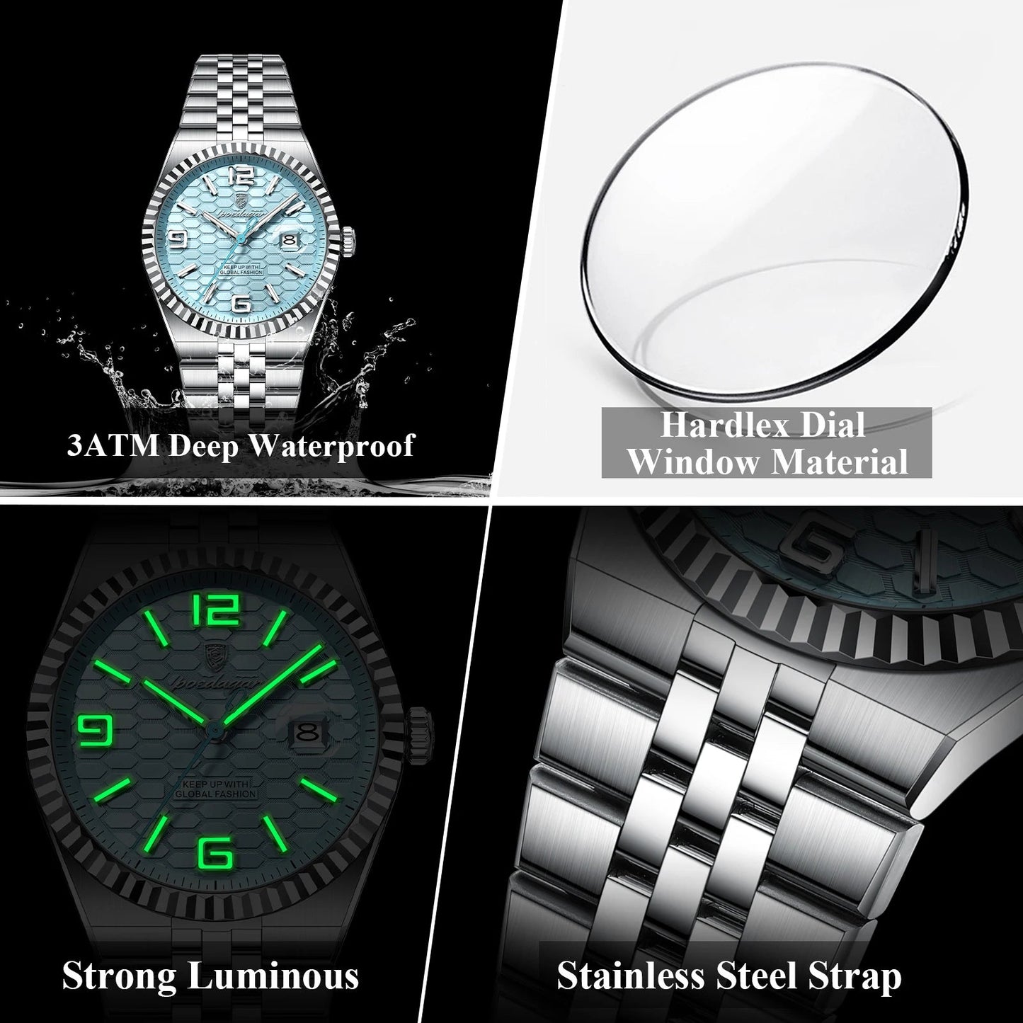 POEDAGAR  Men Clock Waterproof Luminous Date