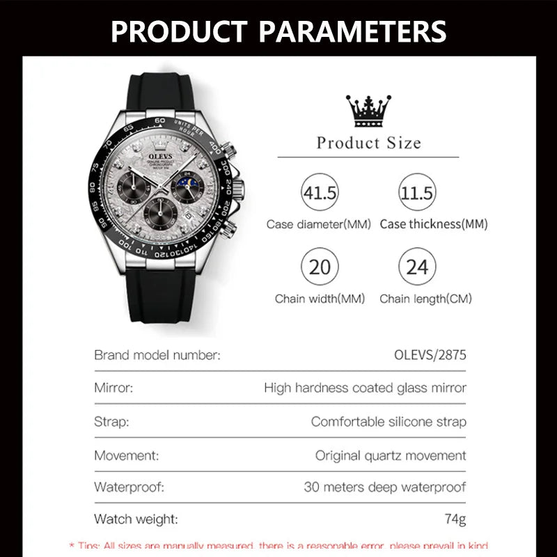 OLEVS Luxury Men Chronograph Wrist Watch Luminous Clock