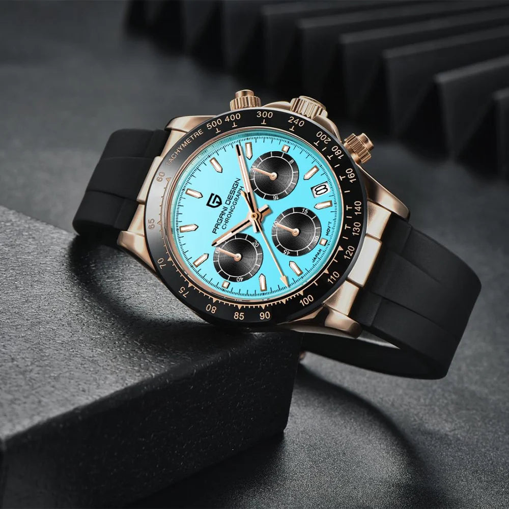 PAGANI DESIGN 40MM V2 Sky Blue Dial Classics Men Quartz Watches Sapphire Retro Chronograph Stainless Steel Waterproof Watch Men