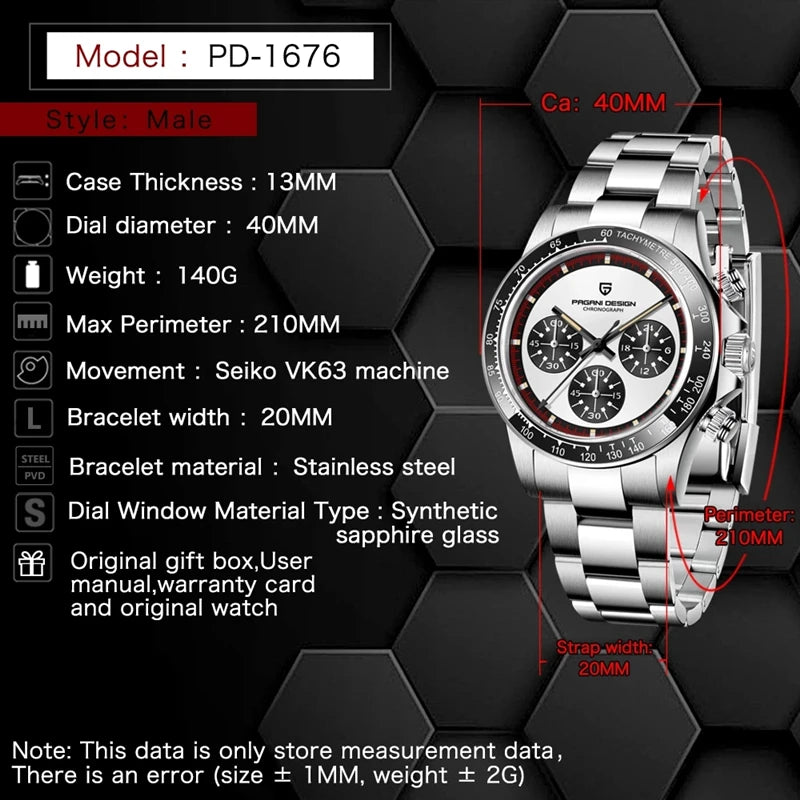 Pagani Design V2 40Mm Klassiek Horloge Voor Heren Luxe Saffier Glas Multifunctionele Chronograaf Heren Quartz Horloges