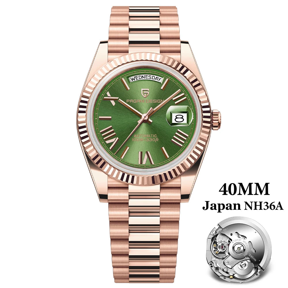 PAGANI DESIGN 2025 New Luxury Rose Gold DD40 Automatic Watch For Men NH36A Mechanical Wristwatch Men Stainless steel Waterproof