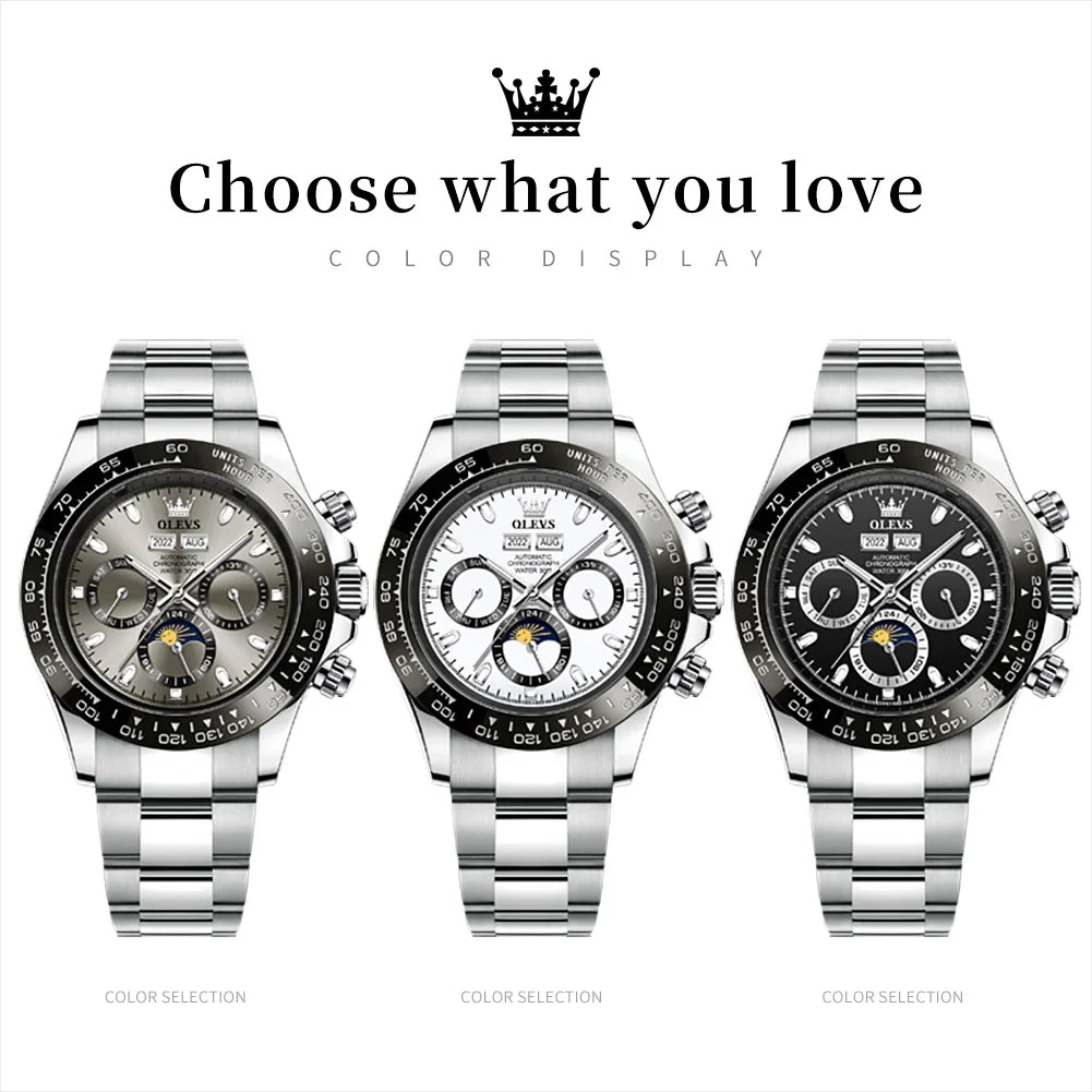 6654 Luxury Mens Watch Chronograph Automatic Mechanical Wristwatch Waterproof Luminous Top Brand Watch for Man Date Sport