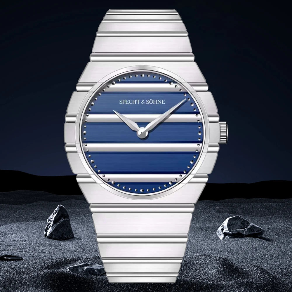 2025 Ultradunne 37 MM heren Quartz Horloge Mode Blauwe Kleur Rvs Horloge Saffierkristal 50 M Waterdicht